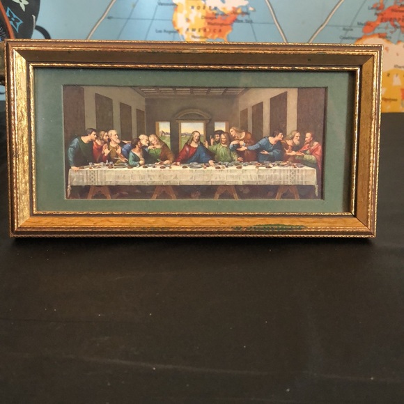 The Last Supper circa 1960 framed & Matted miniature 7.5” by 4” Da Vinci - Picture 7 of 7